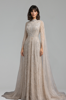 Silver Beaded Modest Gown - LAROSABRIDE
