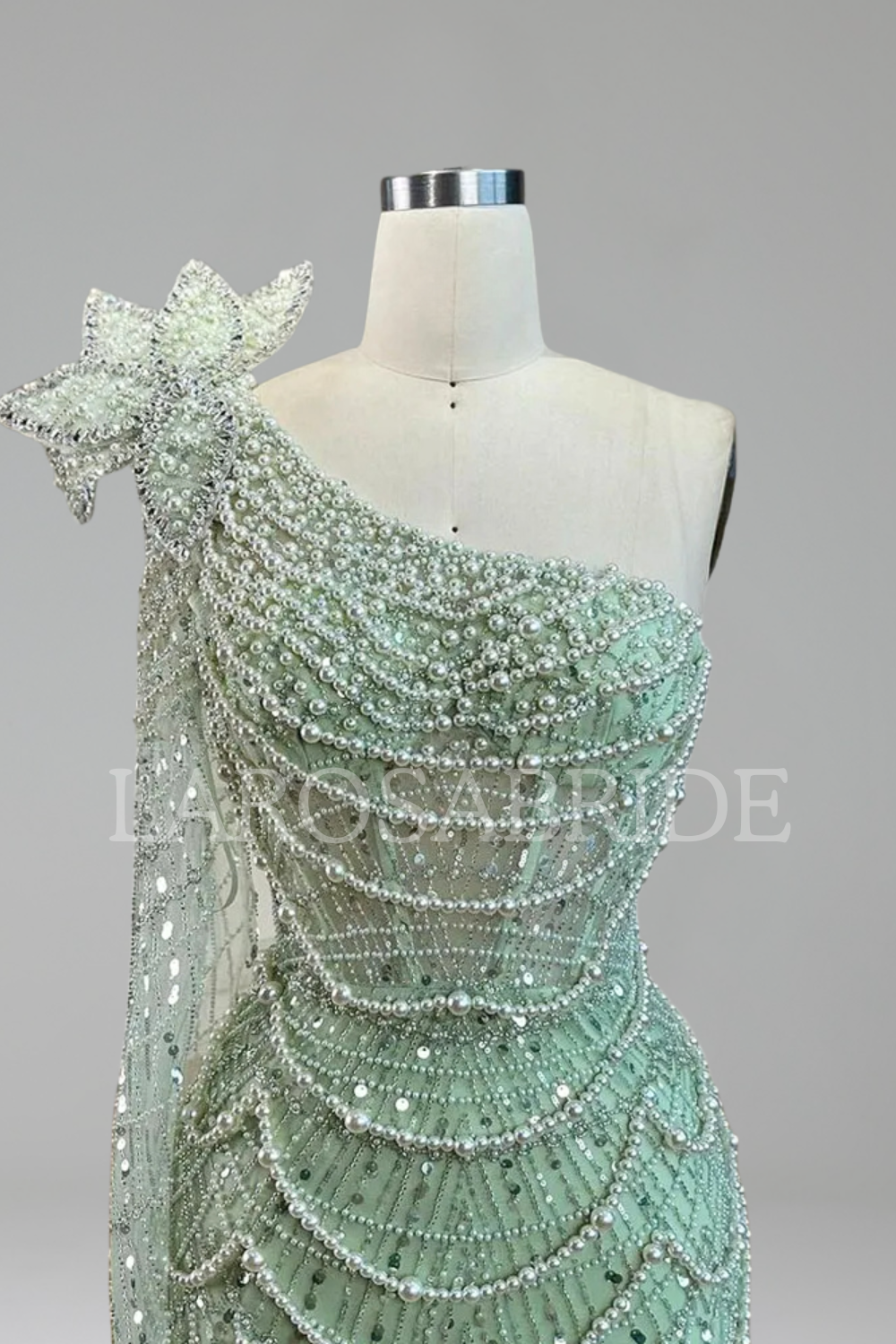 One-Shoulder Pearl Mermaid Dress-Larosabride