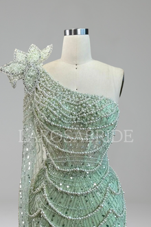 One-Shoulder Pearl Mermaid Dress-Larosabride