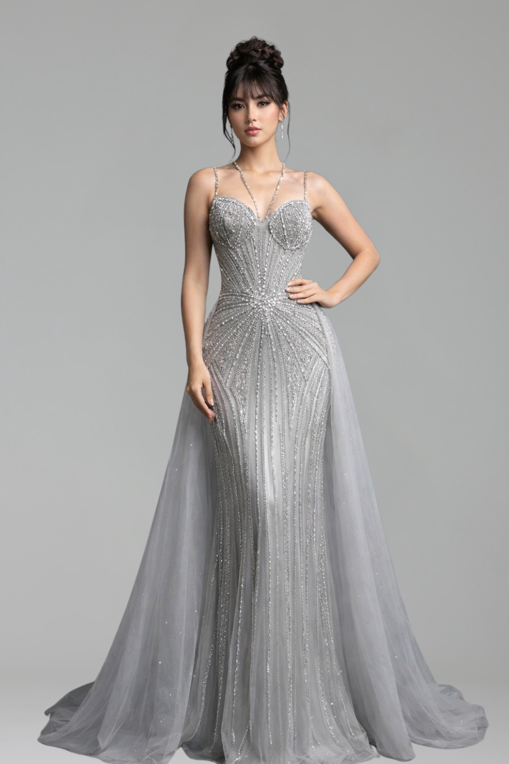 Beaded Mermaid Overskirt Dress - LAROSABRIDE