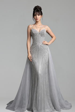 Beaded Mermaid Overskirt Dress - LAROSABRIDE