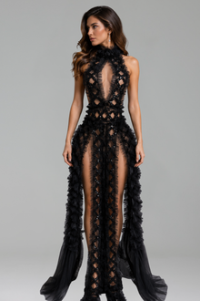 Dramatic Ruffled Illusion Gown - LAROSABRIDE