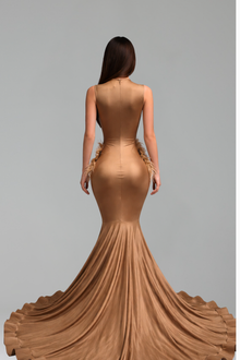 Feathered Beaded Illusion Mermaid Gown - LAROSABRIDE