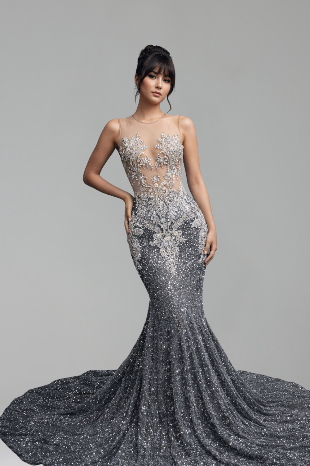 Sequin Embellished Evening Gown - LAROSABRIDE
