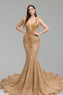 Illusion Appliqu� Sequin Mermaid Gown - LAROSABRIDE
