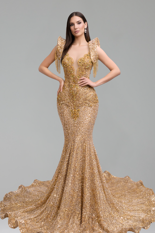Illusion Appliqu� Sequin Mermaid Gown - LAROSABRIDE