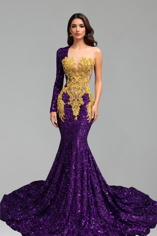One Sleeve Sequin Mermaid Gown - LAROSABRIDE