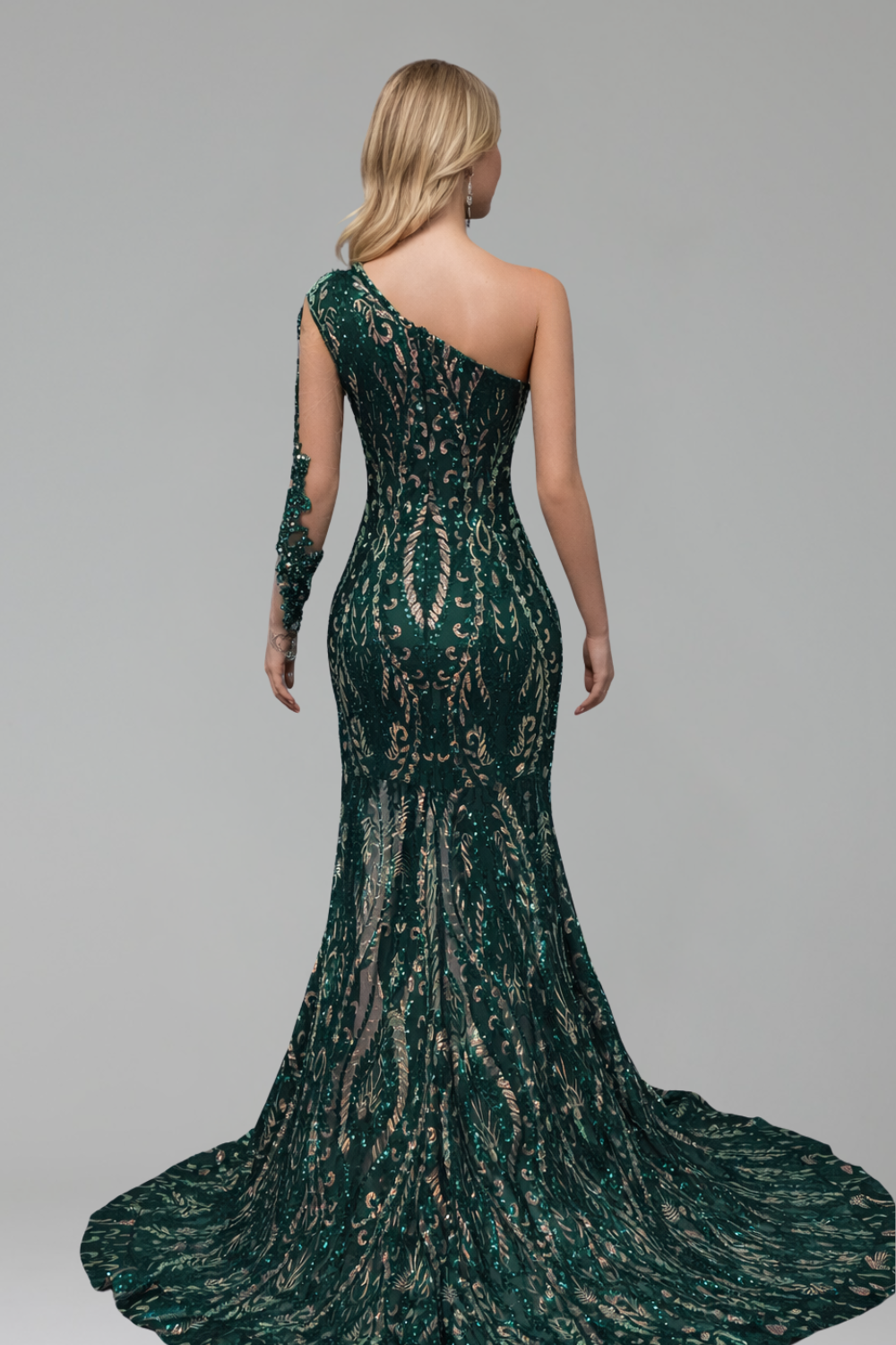One Shoulder Beaded Slit Dress - LAROSABRIDE