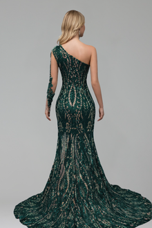 One Shoulder Beaded Slit Dress - LAROSABRIDE