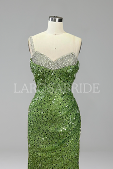 One-Shoulder Crystal Mermaid Dress-Larosabride