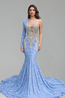 One Sleeve Sequin Mermaid Gown - LAROSABRIDE