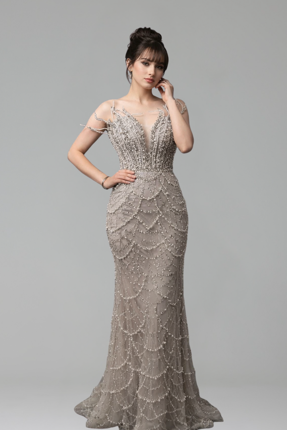 Pearl Beaded Strapless Mermaid Dress - LAROSABRIDE