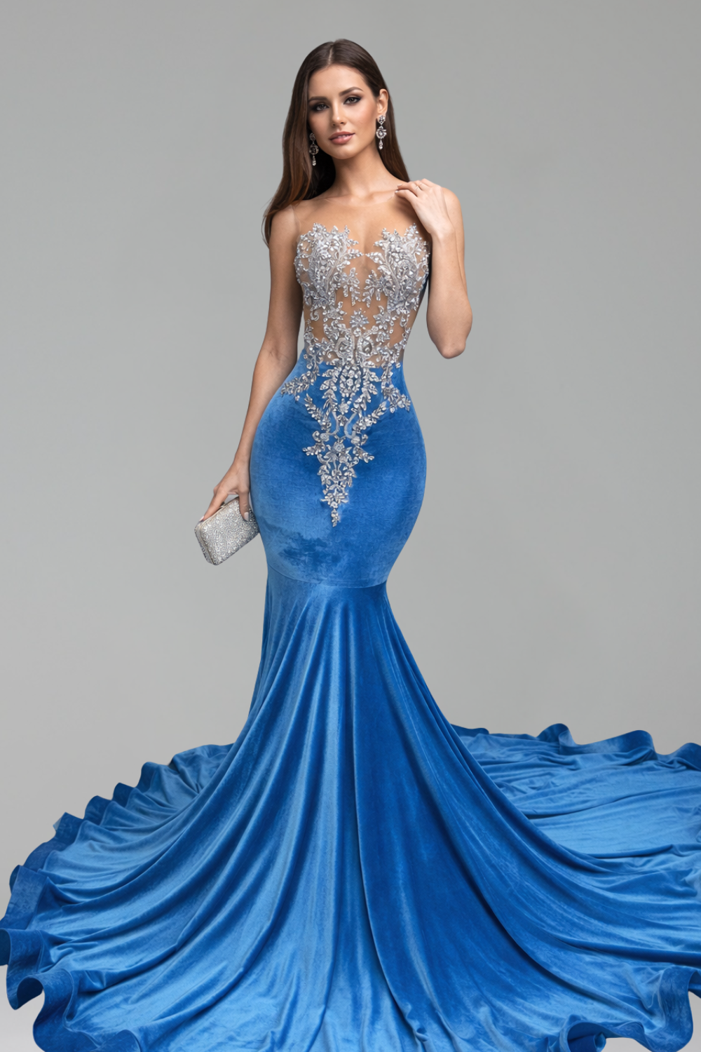 Illusion Lace Velvet Mermaid Gown - LAROSABRIDE
