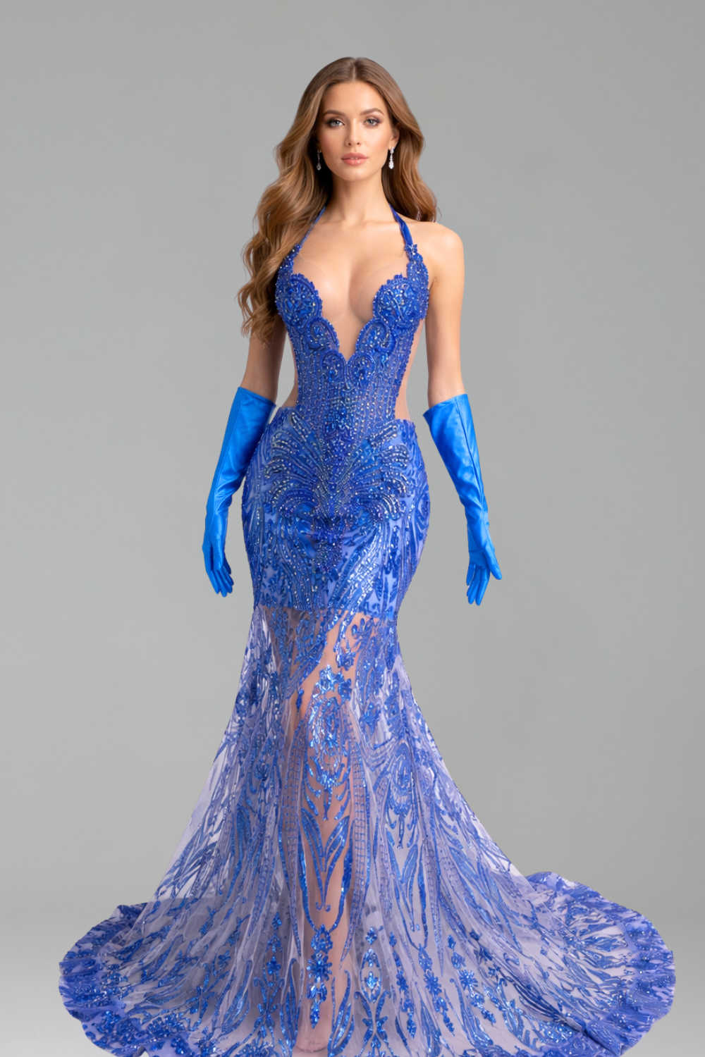 Halter Illusion Lace Mermaid Gown - LAROSABRIDE