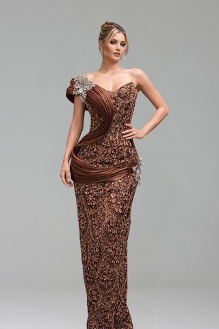 One Shoulder Draped Mermaid Gown - LAROSABRIDE