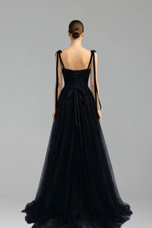 Beaded Spaghetti Strap A-Line Gown - LAROSABRIDE