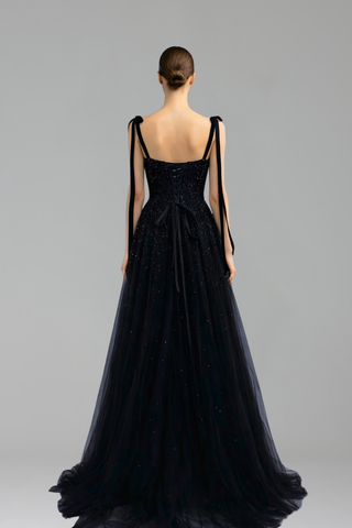 Beaded Spaghetti Strap A-Line Gown - LAROSABRIDE