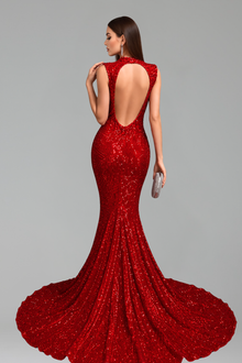 Sequin Plunge Neck Floral Embellished Dress - LAROSABRIDE