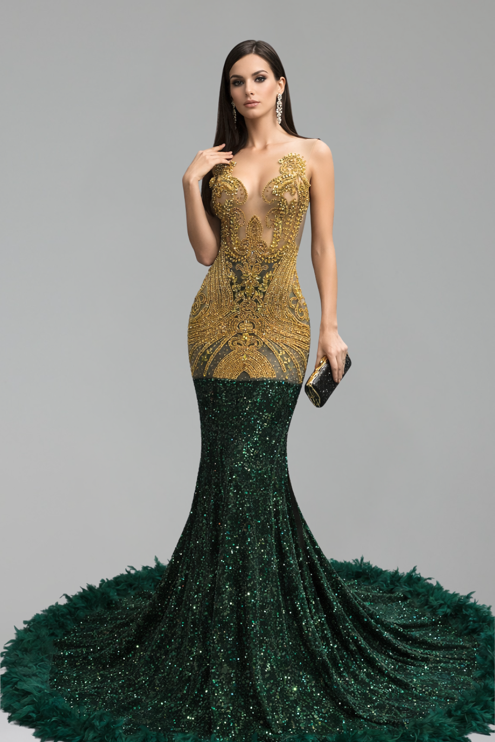 Sheer Embellished Sequin Mermaid Gown - LAROSABRIDE
