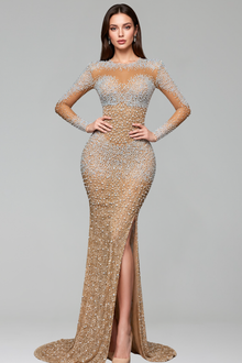 Pearl Embellished Illusion Gown - LAROSABRIDE