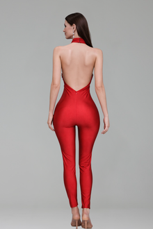 Sheer Embellished High Neck Jumpsuit - LAROSABRIDE