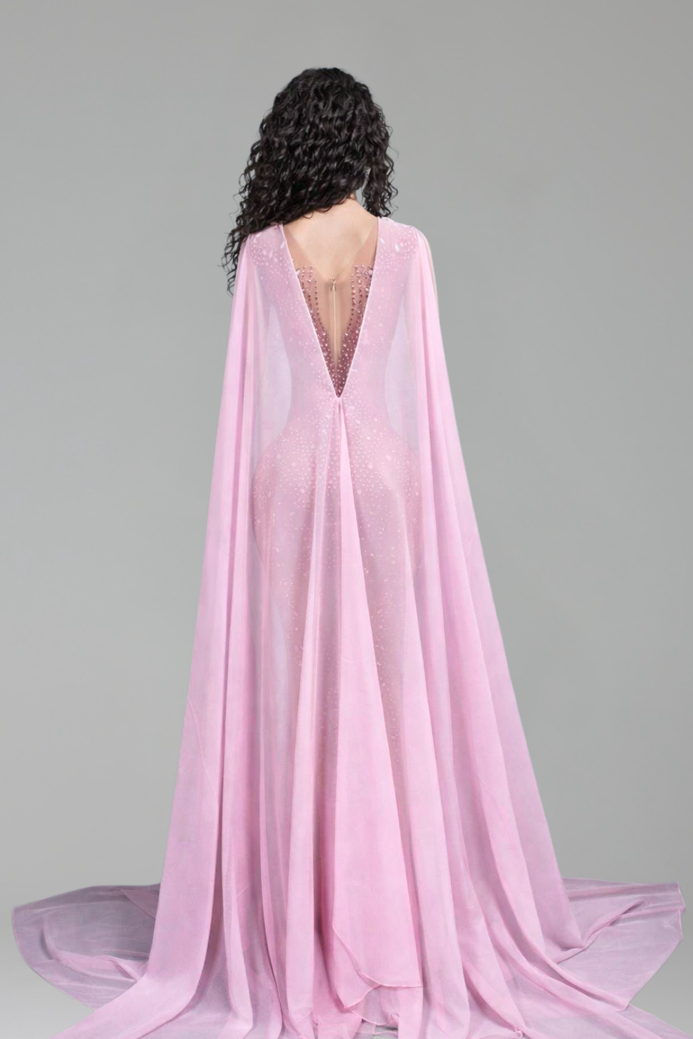 Sheer Cutout Crystal Gown-Larosabride