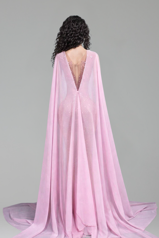Sheer Cutout Crystal Gown