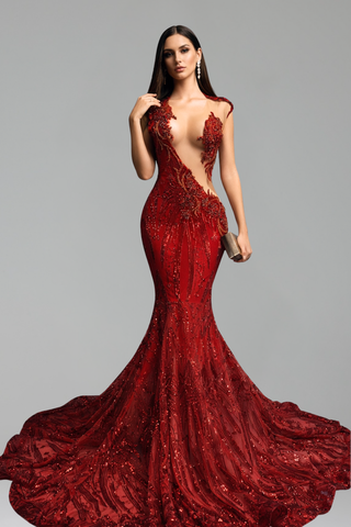 Illusion Lace Sequin Mermaid Gown - LAROSABRIDE