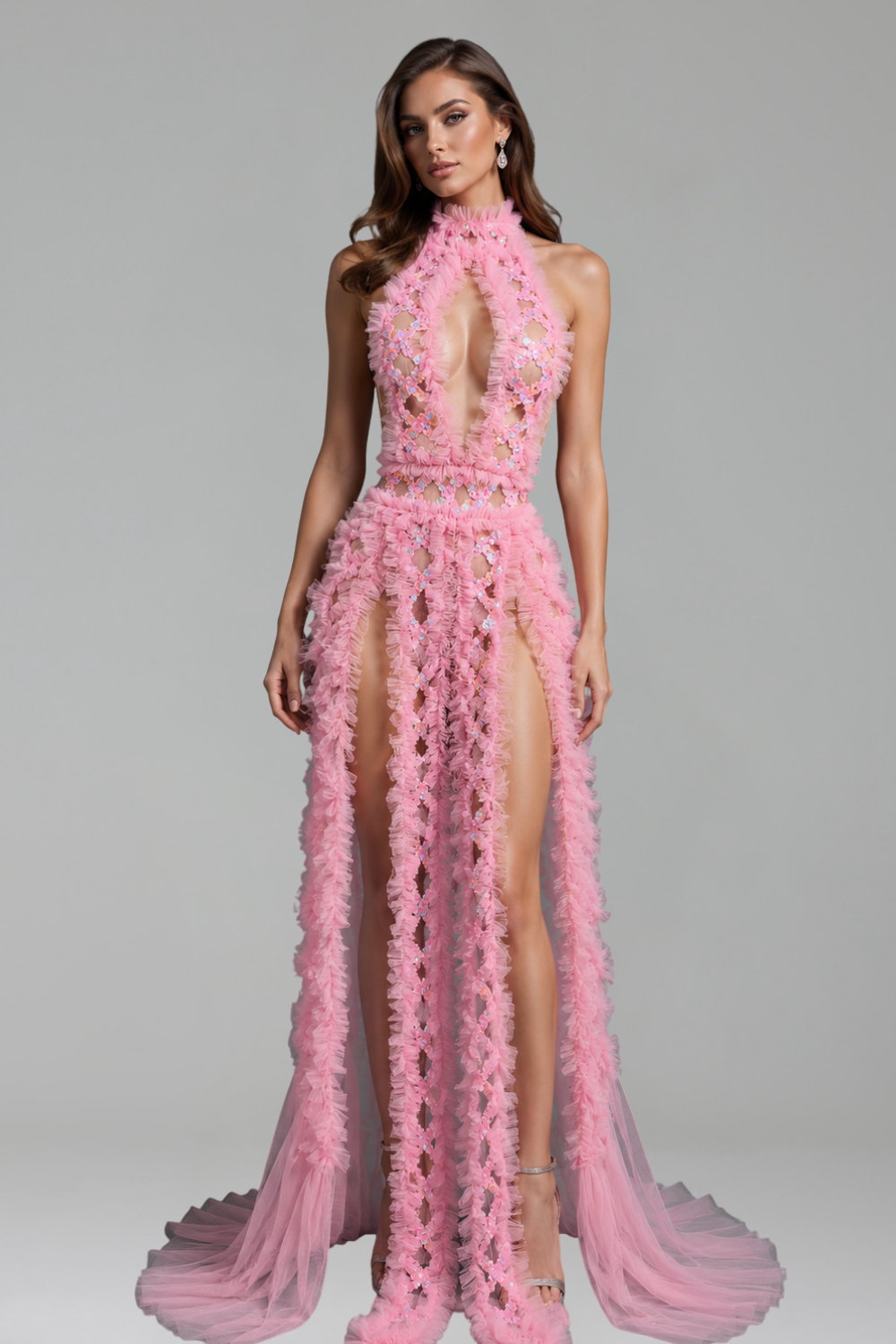 Dramatic Ruffled Illusion Gown - LAROSABRIDE