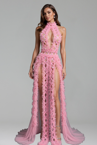 Dramatic Ruffled Illusion Gown - LAROSABRIDE