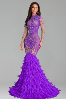 Emerald Crystal Feather Gown - LAROSABRIDE