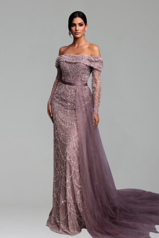 Boat Neck Mermaid Overskirt Dress