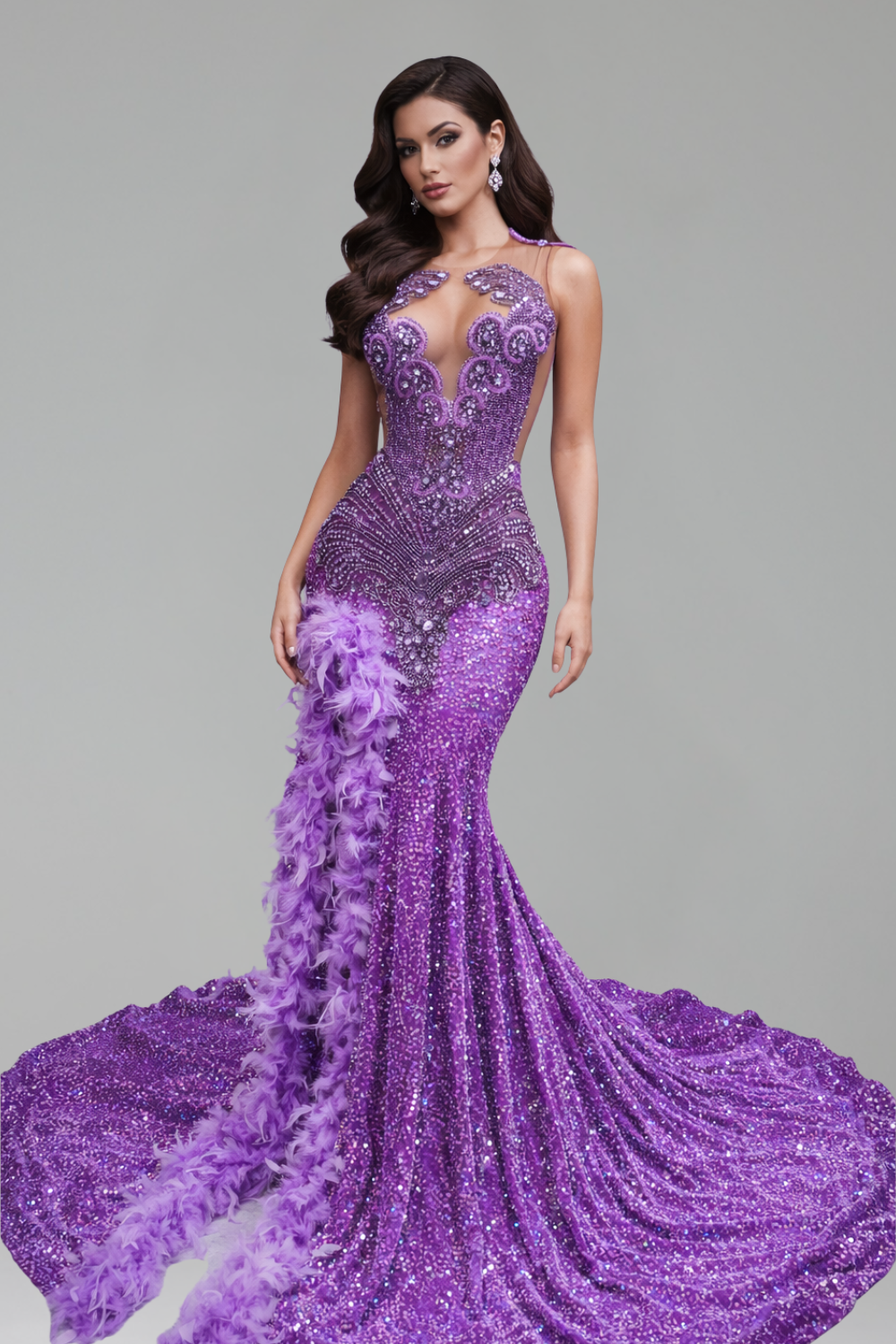 Illusion Bodice Sequin Mermaid Gown - LAROSABRIDE