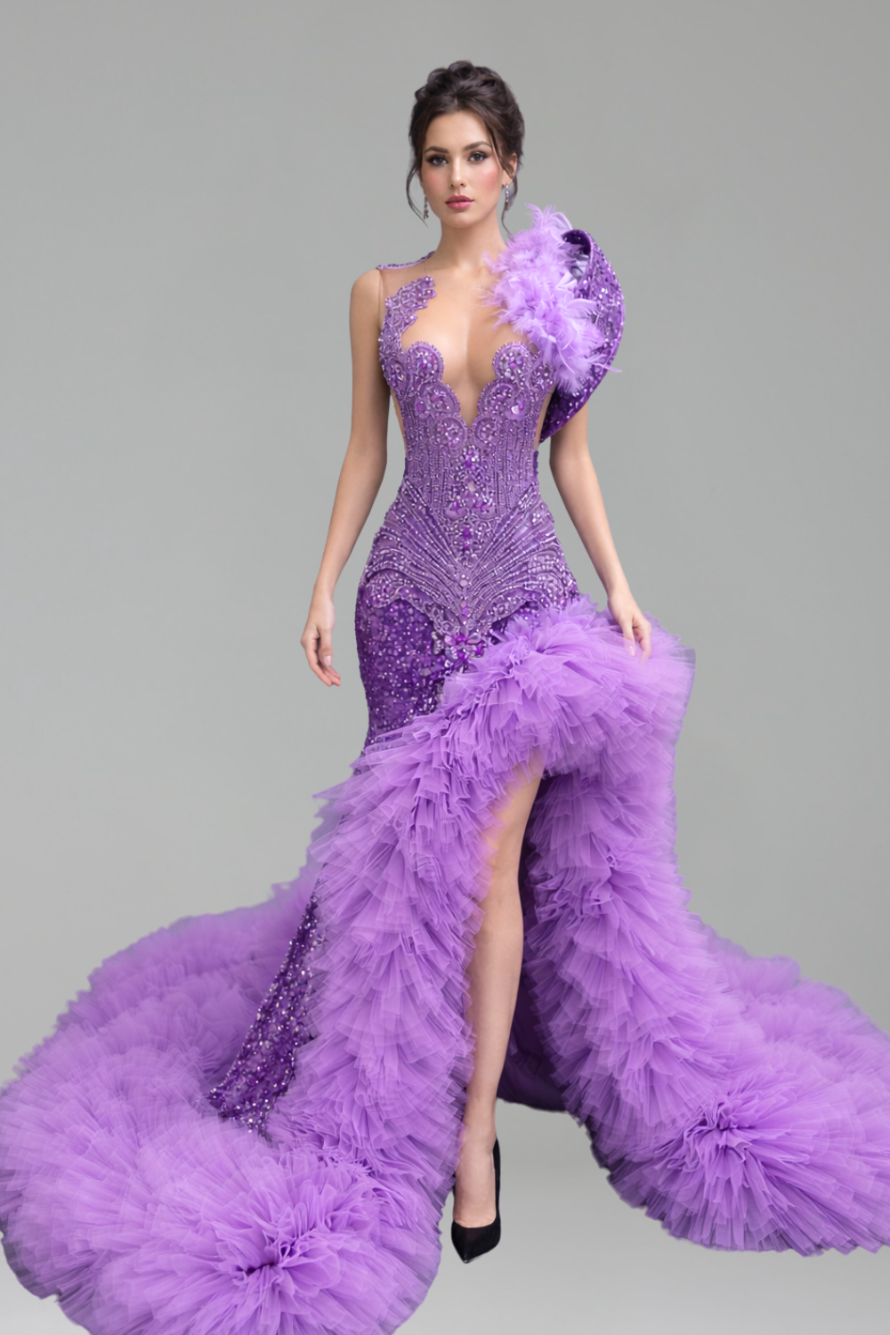 Beaded Tulle Mermaid Evening Dress - LAROSABRIDE