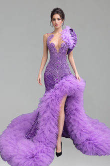Beaded Tulle Mermaid Evening Dress - LAROSABRIDE