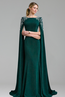 Satin Mermaid Cape Sleeve Dress - LAROSABRIDE