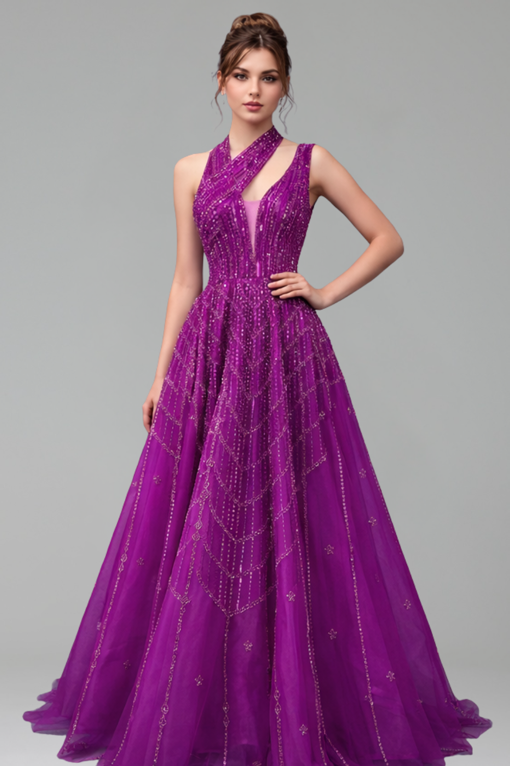 Beaded Lilac Evening Gown - LAROSABRIDE