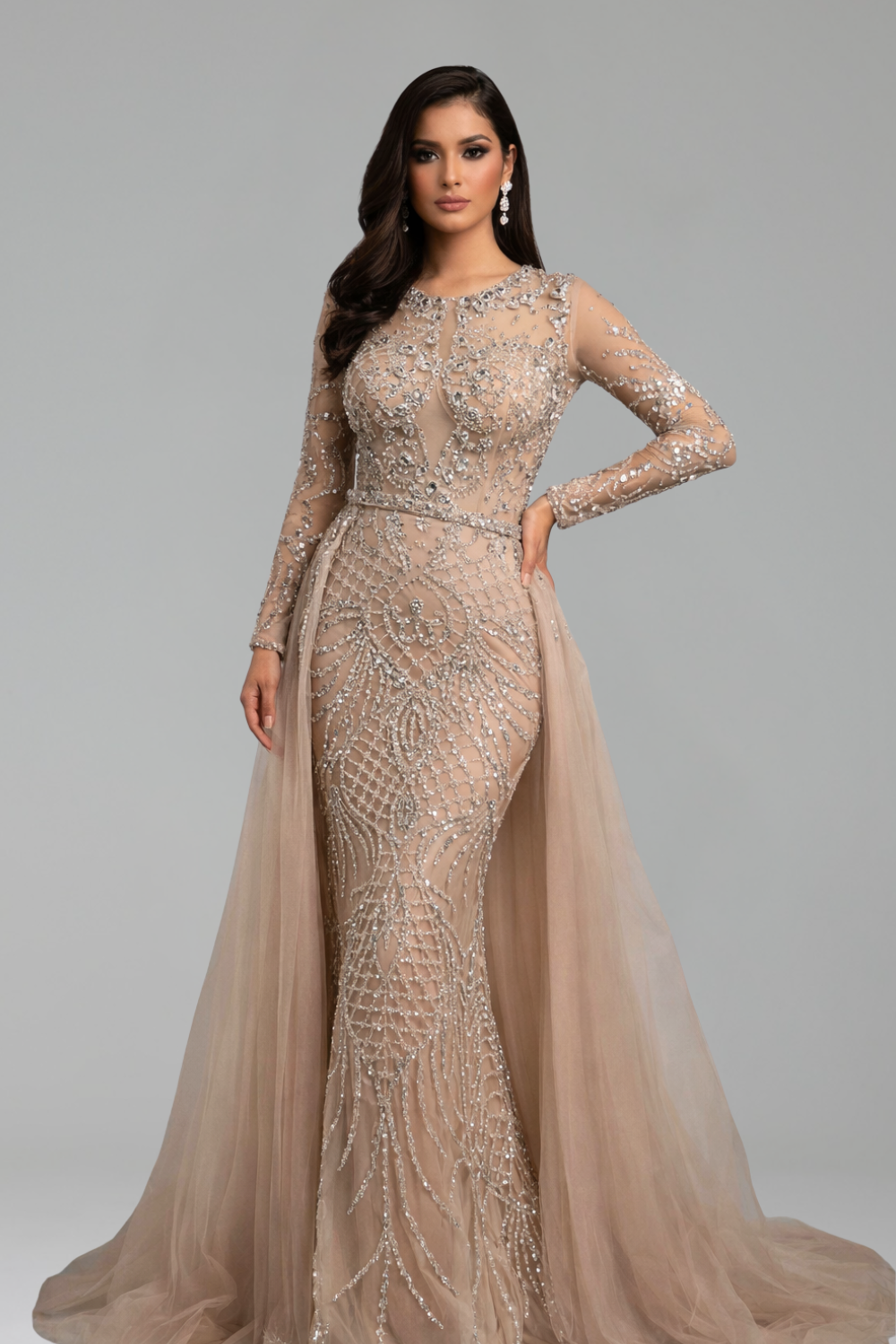 Beaded Mermaid Detachable Overskirt Dress - LAROSABRIDE