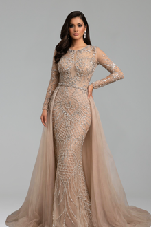 Beaded Mermaid Detachable Overskirt Dress - LAROSABRIDE