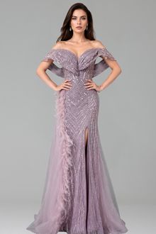 Feather Mermaid Dress with Slit