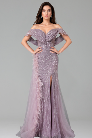 Feather Mermaid Dress with Slit