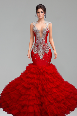 Beaded Illusion Mermaid Evening Dress