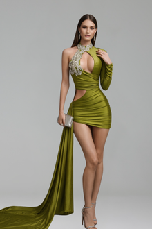 One Sleeve Draped Cutout Mini Dress - LAROSABRIDE