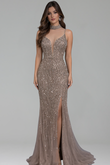 Spaghetti Beaded Split Mermaid Dress - LAROSABRIDE