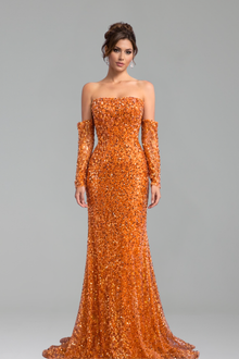 Strapless Crystal Beaded Mermaid Dress - LAROSABRIDE