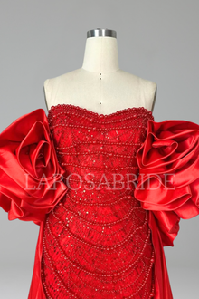 Strapless Rosette Train Dress-Larosabride