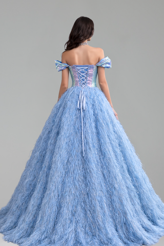 Feather Beaded Ball Gown