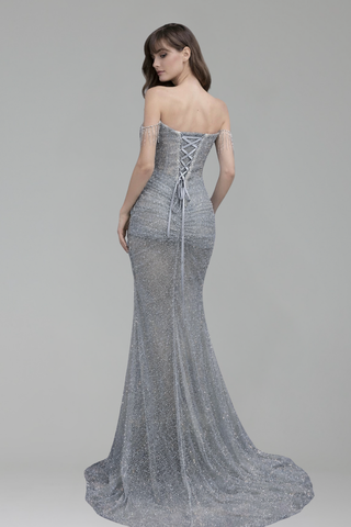 Beaded Crystal Strapless Dress - LAROSABRIDE