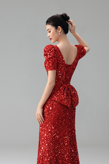Sequin V-Neck Evening Dress-Larosabride