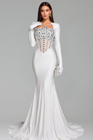 Crystal-Embellished Illusion Corset Gown - LAROSABRIDE